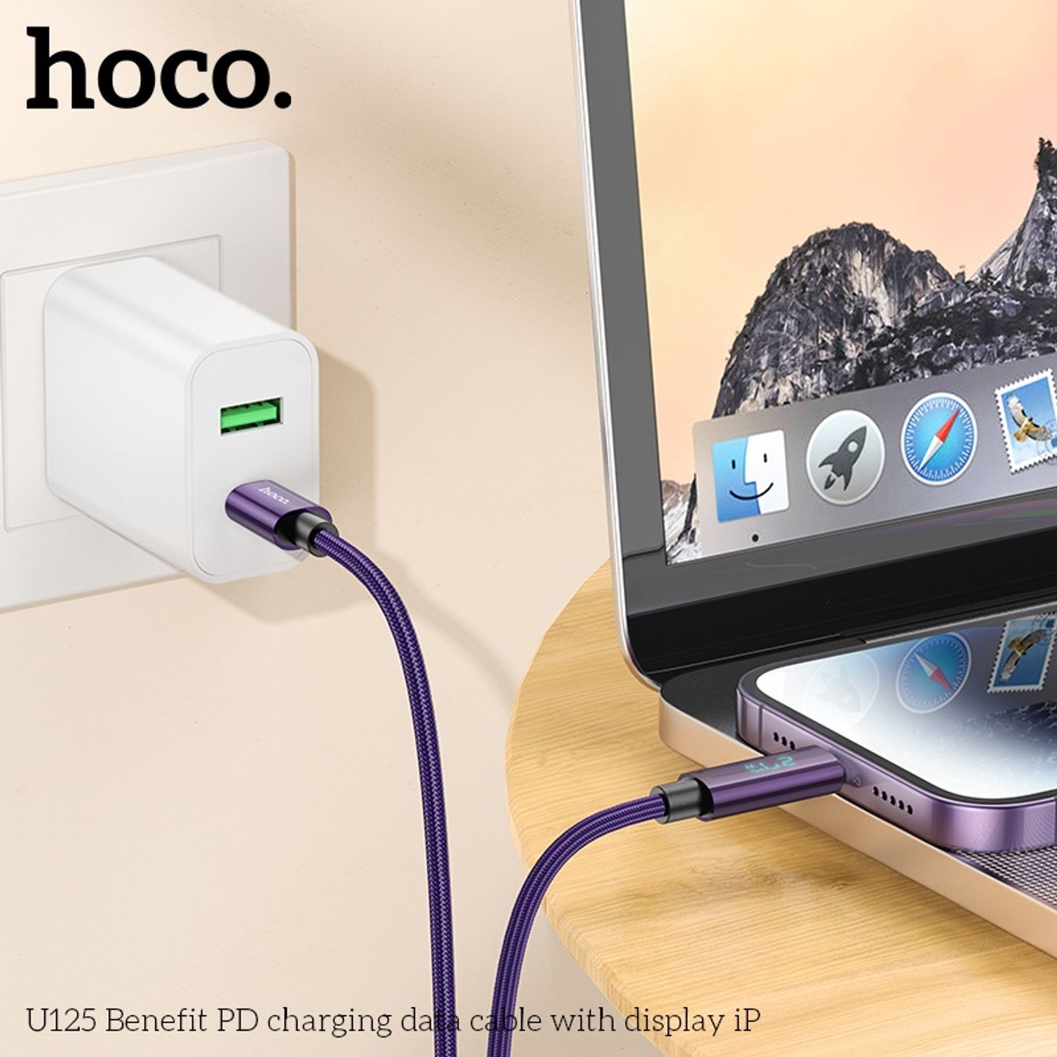 Hoco U125 Дэлгэцтэй Түргэн Цэнэглэгч Кабель  (iPhone)  