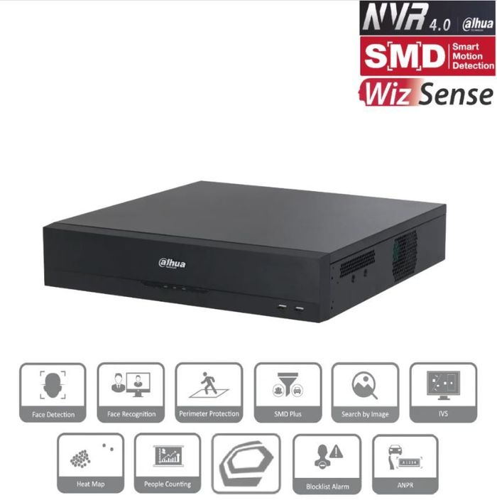 64ch NVR professional-grade WizSense series, designed for large-scale IP video surveillance systems with advanced AI capabilities.