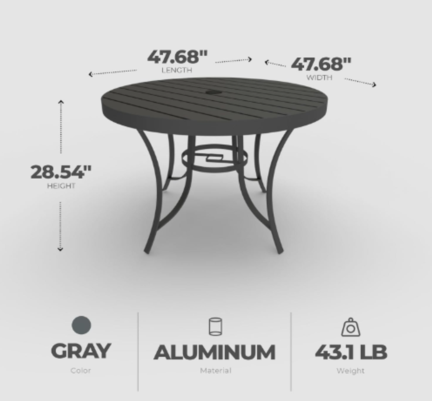 Round Aluminum Patio Table 47.68" Gray
