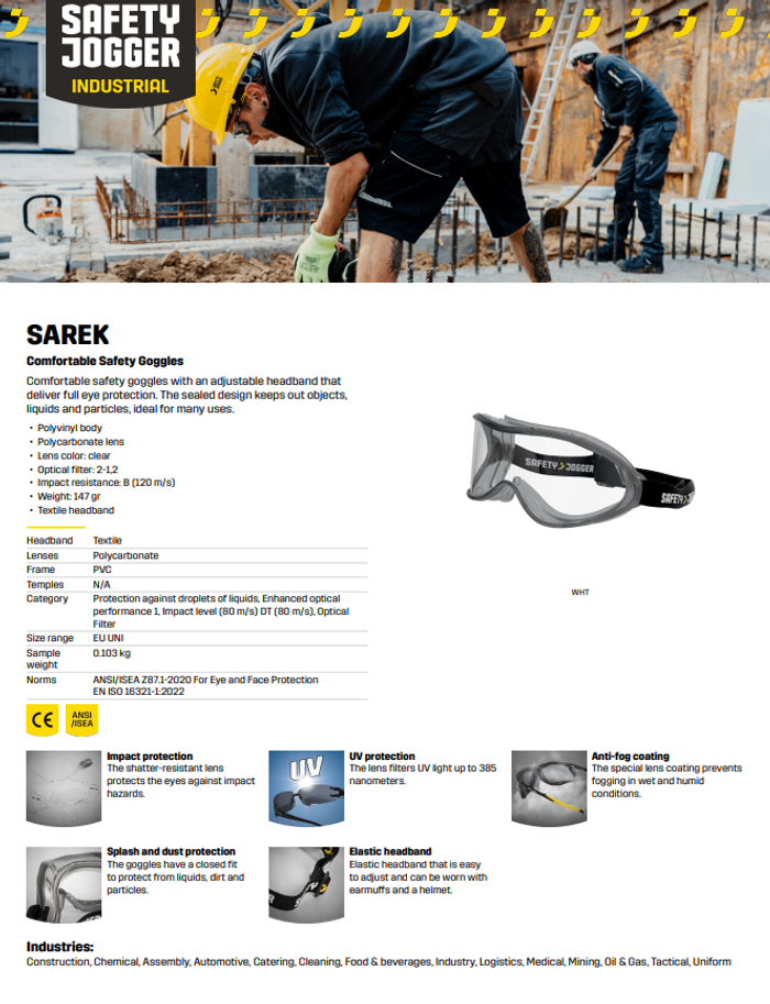 SAREK Битүү нүдний шил Safety Jogger