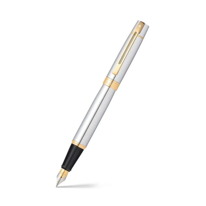 Sheaffer® 300 Bright Chrome Fountain Pen With Gold Trims Medium Nib 
