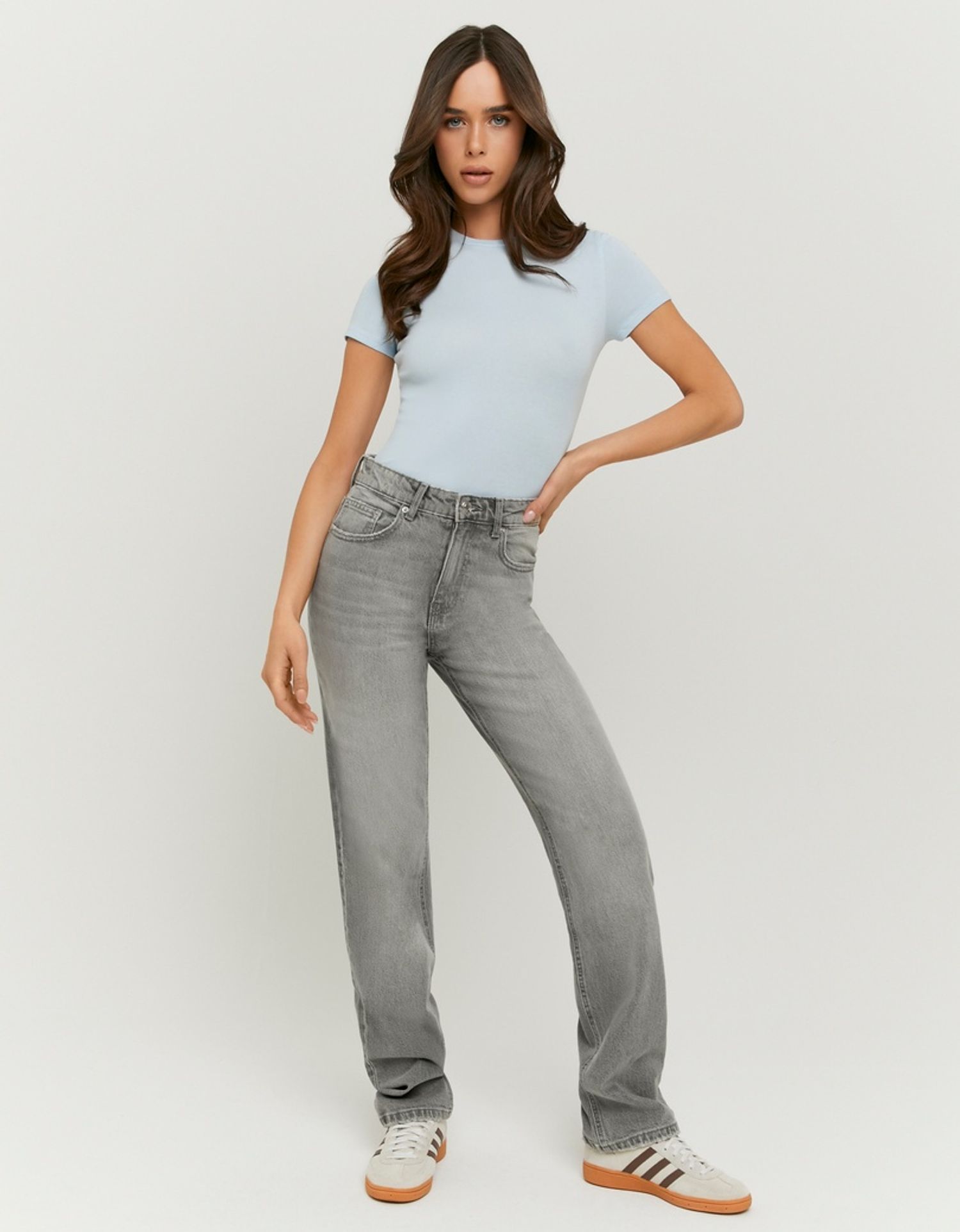 Grey High Waist Straight Leg Jeans