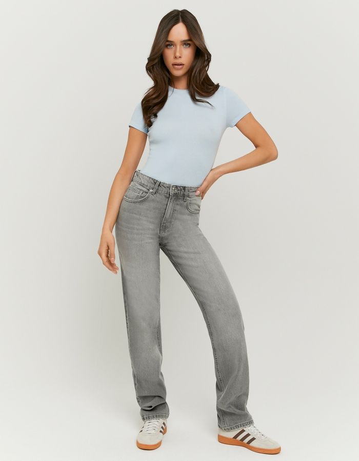 Grey High Waist Straight Leg Jeans