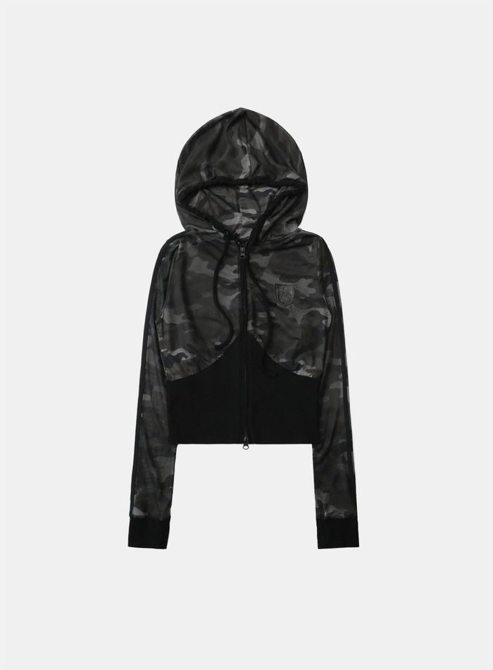 Vintage Club Slim Fit Hooded Zip-up - Black Camo