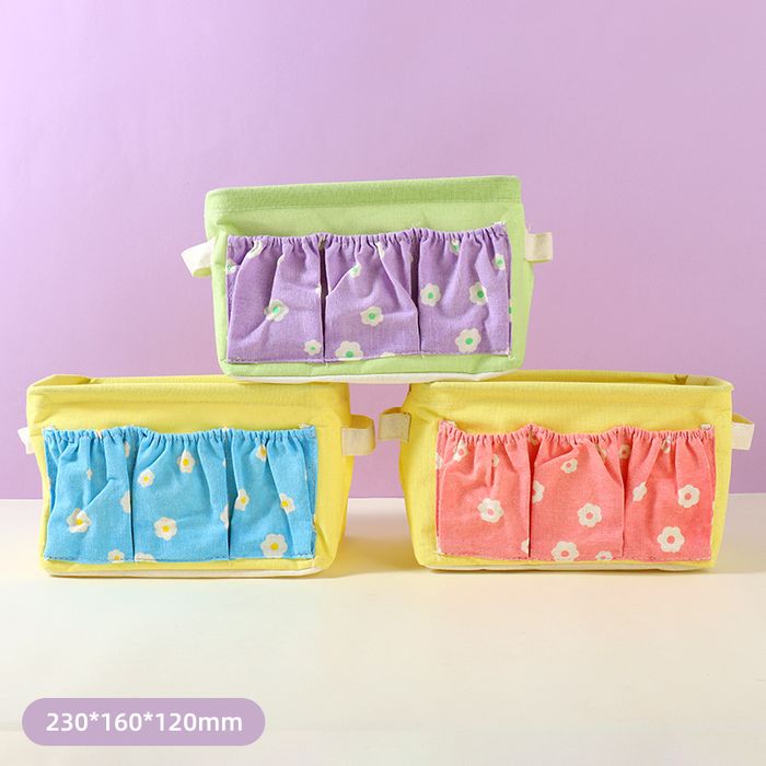 Two-Color Series Square Fabric Storage Box with Pocket