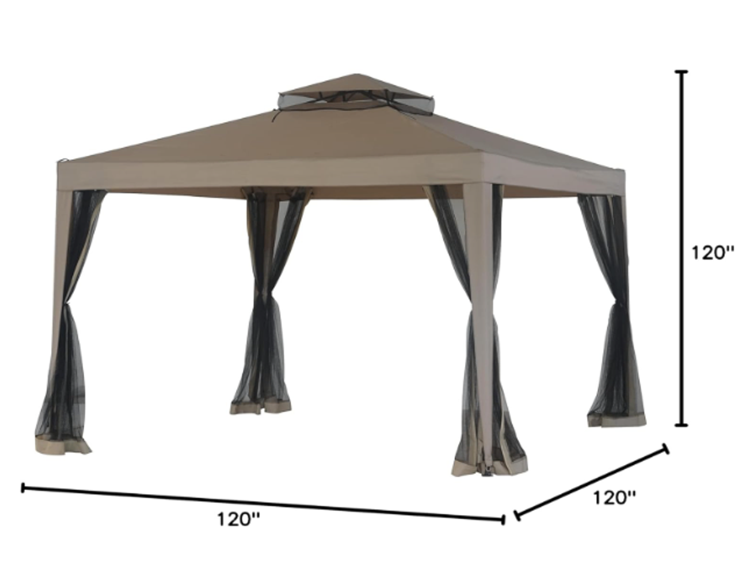 10'x10' Outdoor Gazebo Canopy with Mesh Curtains (Beige)