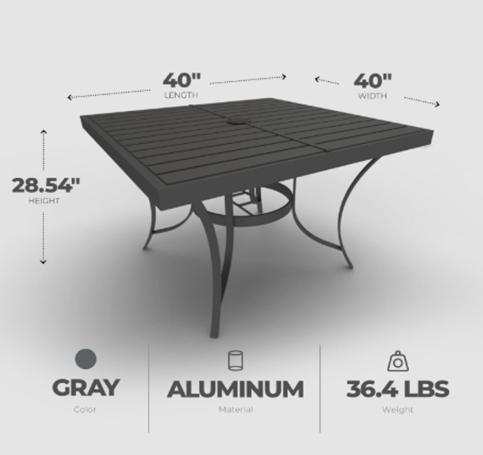 Aluminum Patio Table 40x40 - Gray
