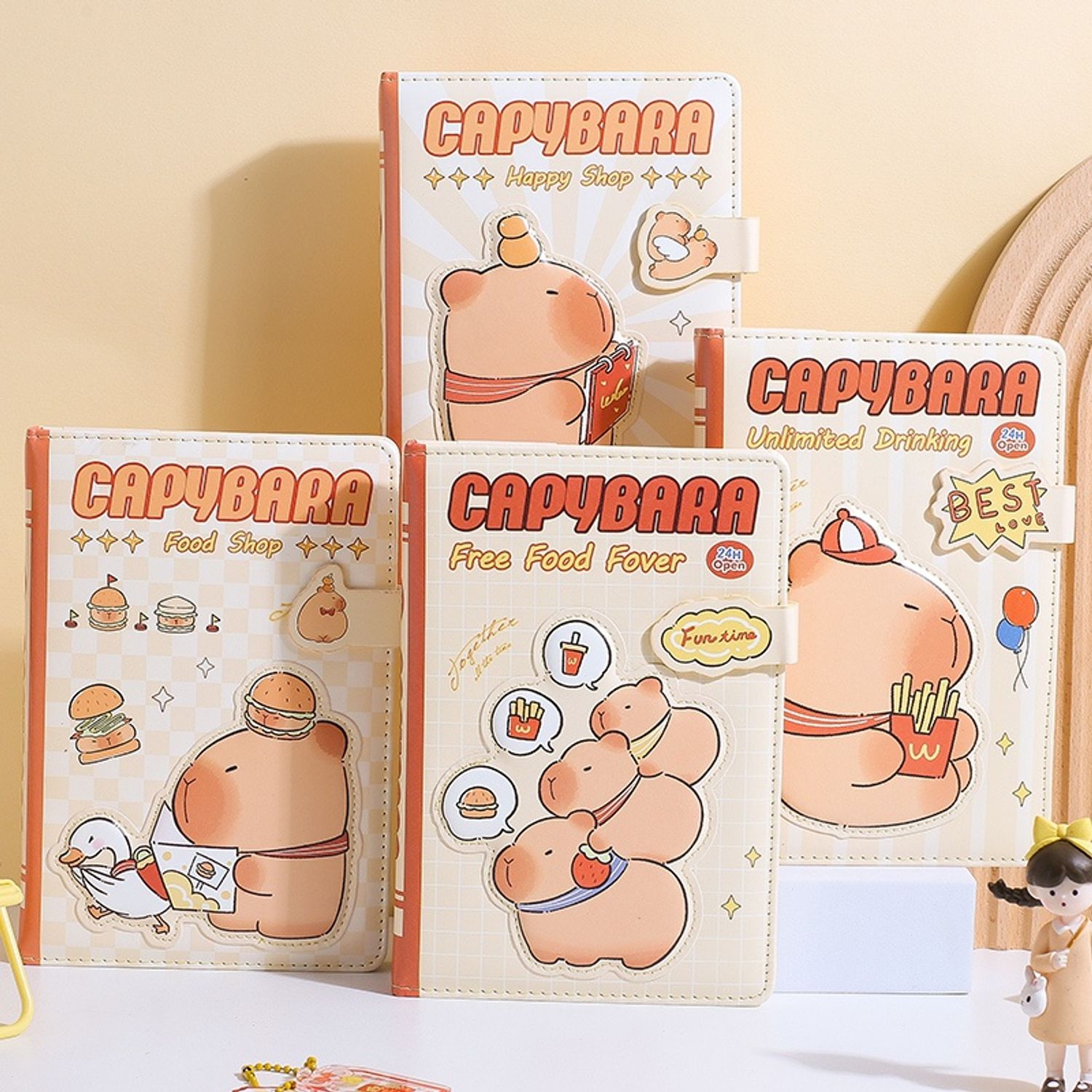 Cute Capybara Series Magnetic Buckle PU Color Pages Hardcover Notebook 32K 112 Sheets