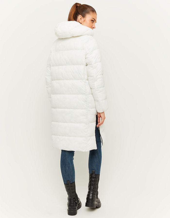 White Padded Jacket With Detachable Hood