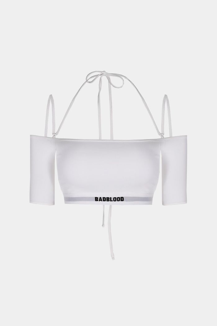 Small Logo Off Shoulder 1/2 Tee Bra - White