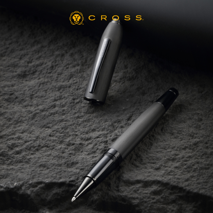 Peerless™ Polished Slate Gray Engraved Diamond Pattern with Slate Gray PVD Appointments and Swarovski Crystal Rollerball Pe