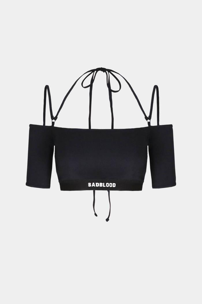 Small Logo Off Shoulder 1/2 Tee Bra - Black