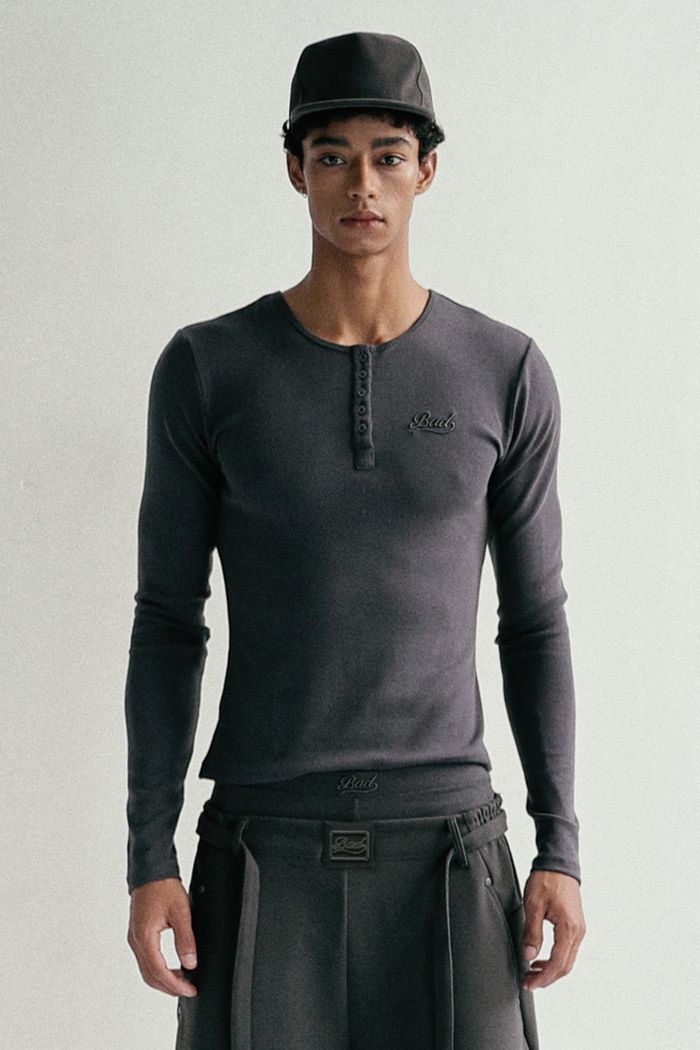  Beyond Soft Henley Neck Long Sleeve - Charcoal
