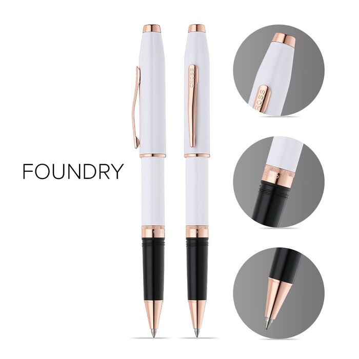 Foundry Pearl White Lacquer with Rose Gold Appointments Rollerball