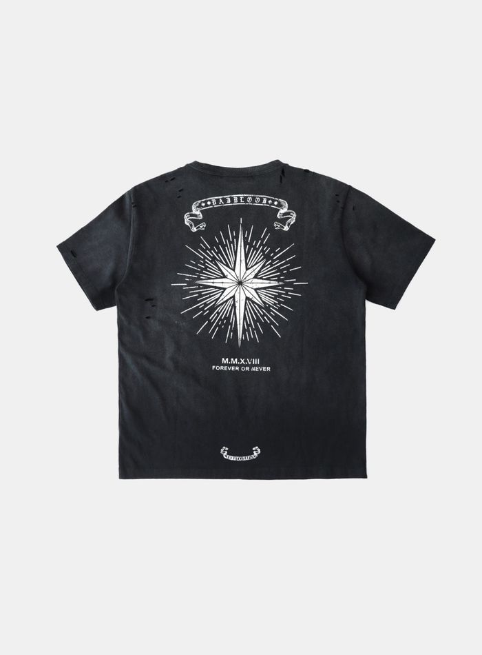 Cosmo Print Distressed Pocket T-shirt - Black
