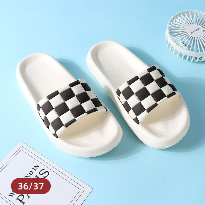 Checkerboard Slide Slippers for Ladies (Beige 36/37)