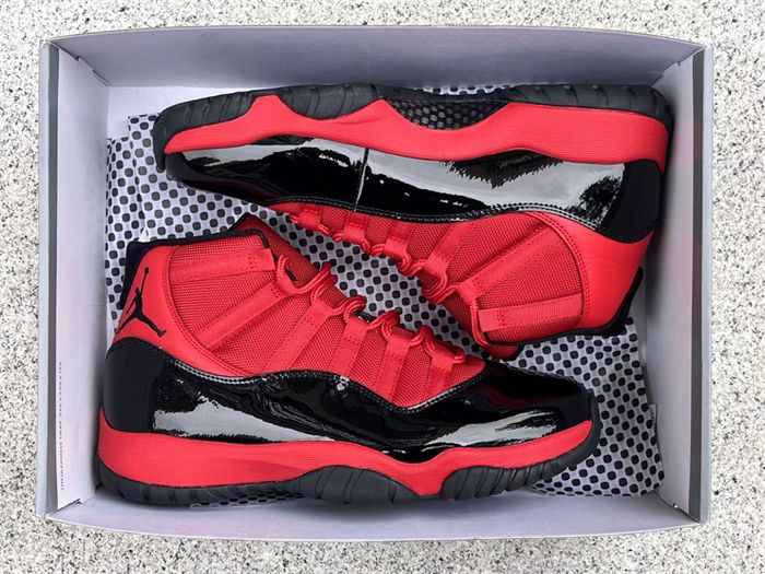 Air Jordan 11 red and black mid-top sneakers free shipping