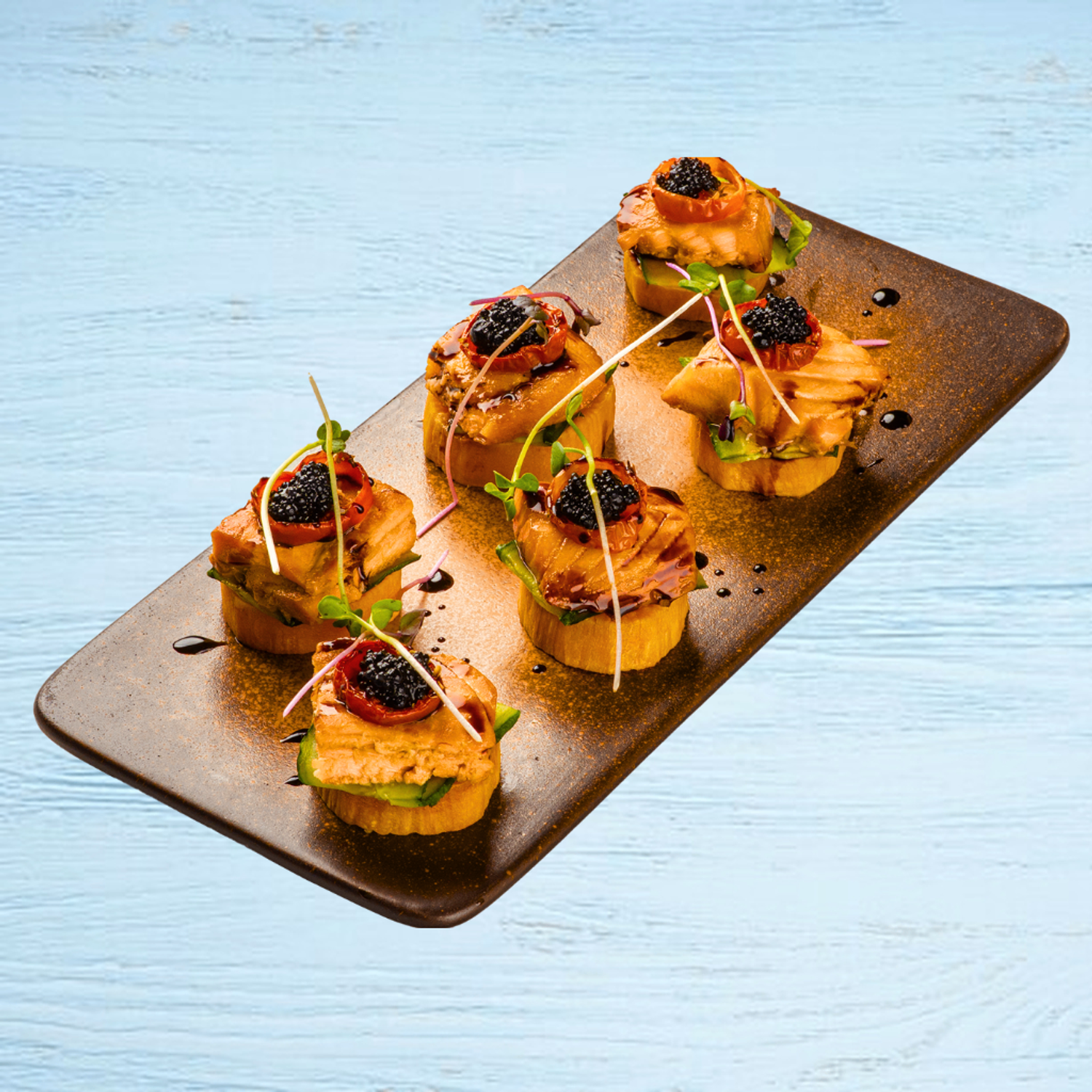 Roast salmon and sweet potato canapé