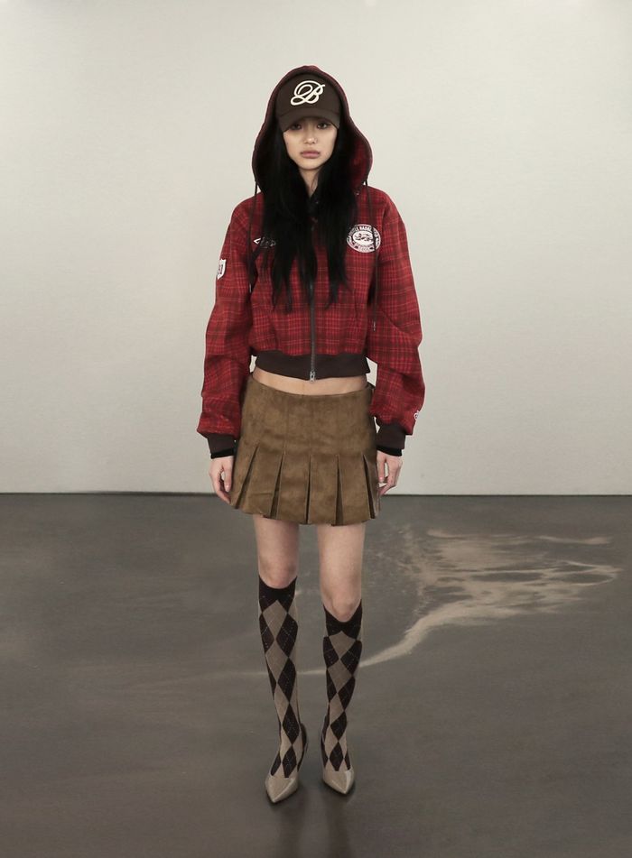 Classic Check Hooded Zip-Up - Red