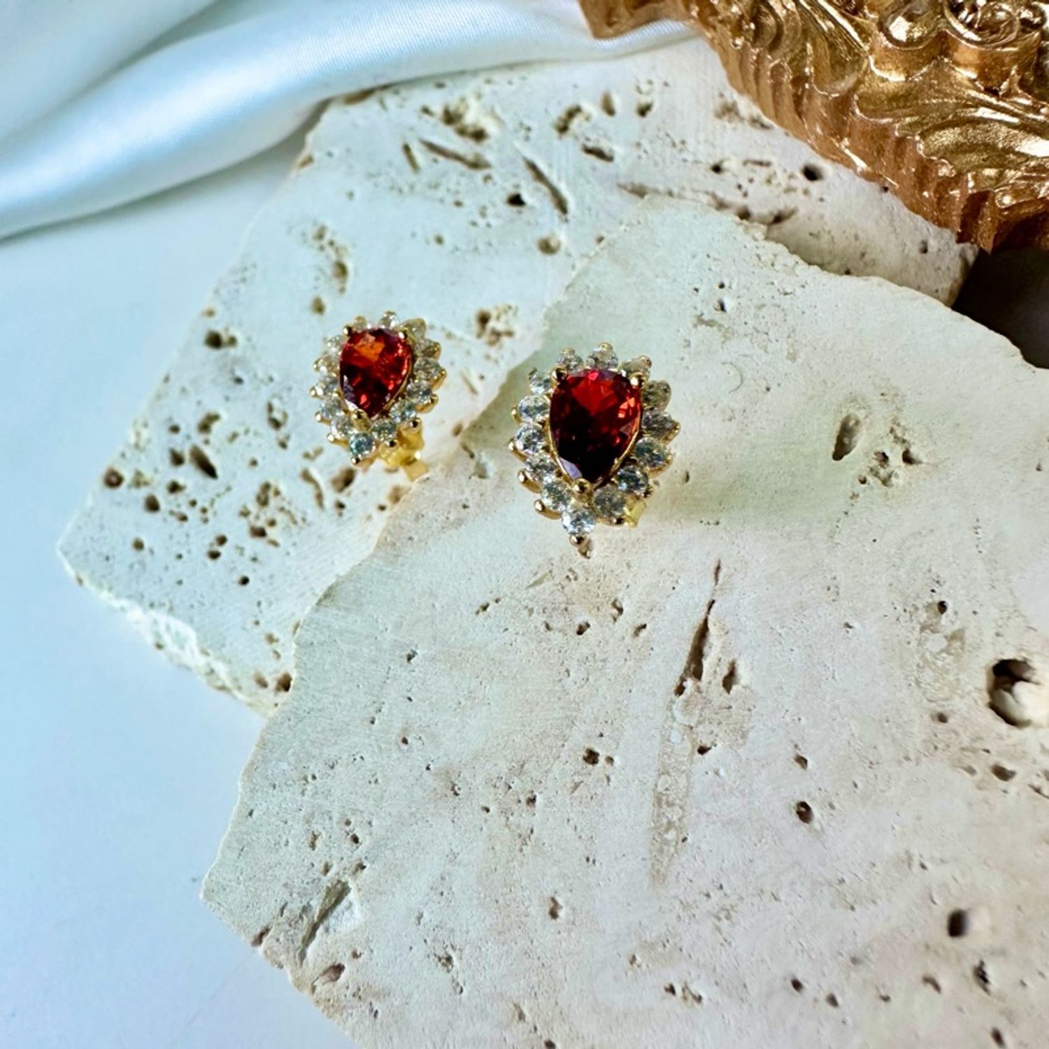 Анар, Циркон S925 мөнгөн, 14К алтан бүрмэл ээмэг 