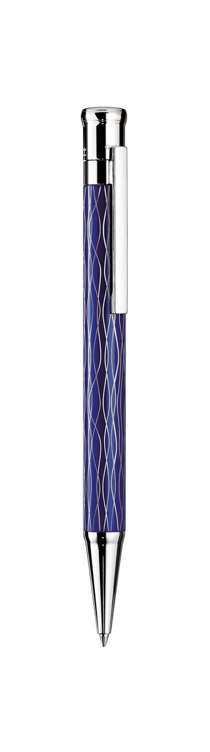 Otto-Hutt Design 04 Ballpoint pen - barrel wave blue, fittings platinum plated
