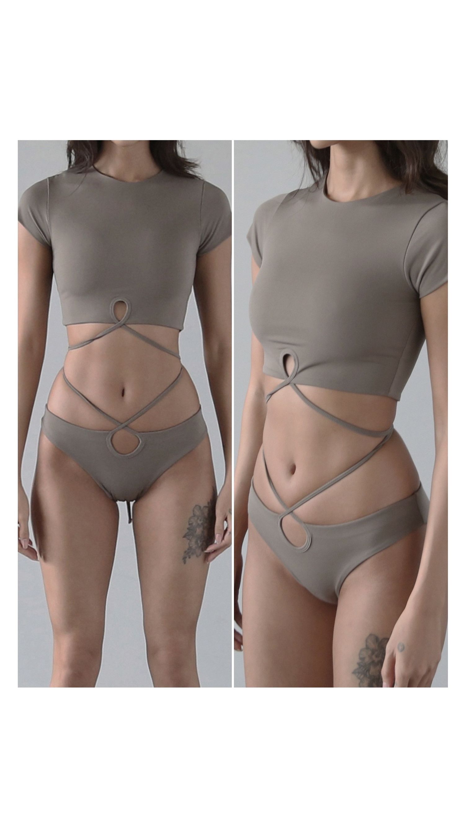 Ego Lace-Up Bikini BOTTOM (low rise) - Dust