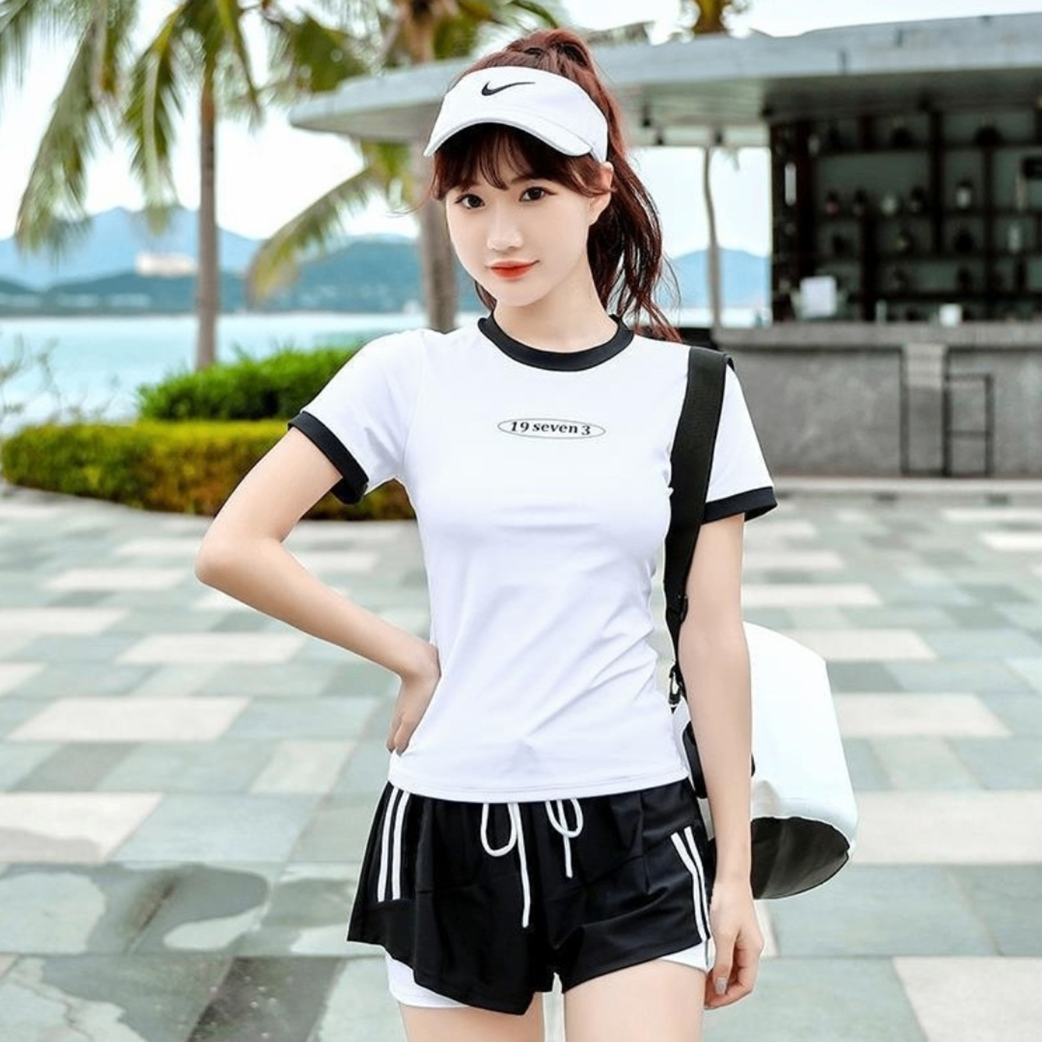  VivOn Women's Short Sleeve Shorts Swimsuit Set