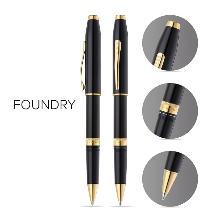Foundry Glossy Black Lacquer with PVD Gold Appointments Rollerball