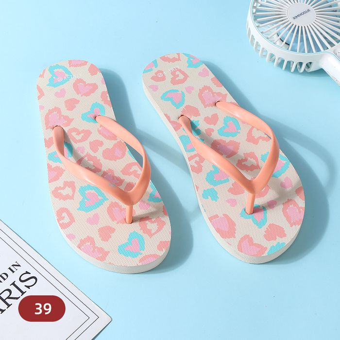 Loving Heart Leopard Pattern Flip Flops for Women (Apricot 39)