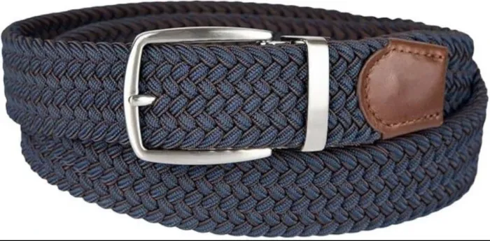 Tommy Men's Stretch Braided Reversible Leather Trim Belt Navy S/M (32-36)