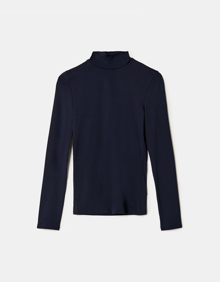 Basic Blue T‑shirt with High Neck