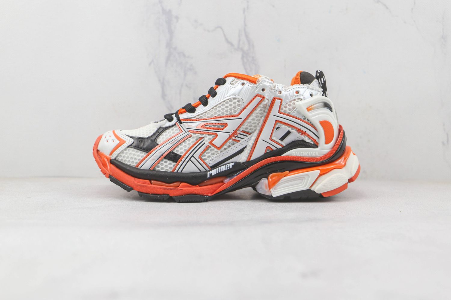 Balenciaga Runner Trainers In White - Orange And Black Mesh