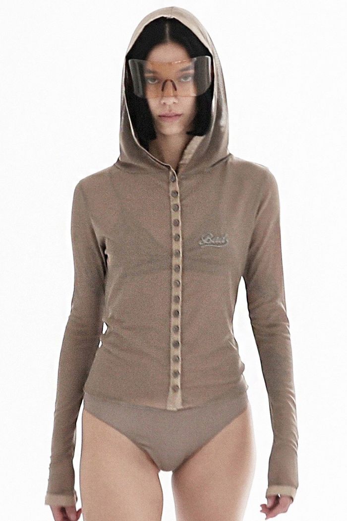 Breeze Button Up Hoodie Long Sleeve - Tobacco