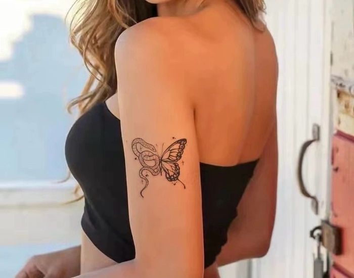 Half Snake Butterfly Tattoo