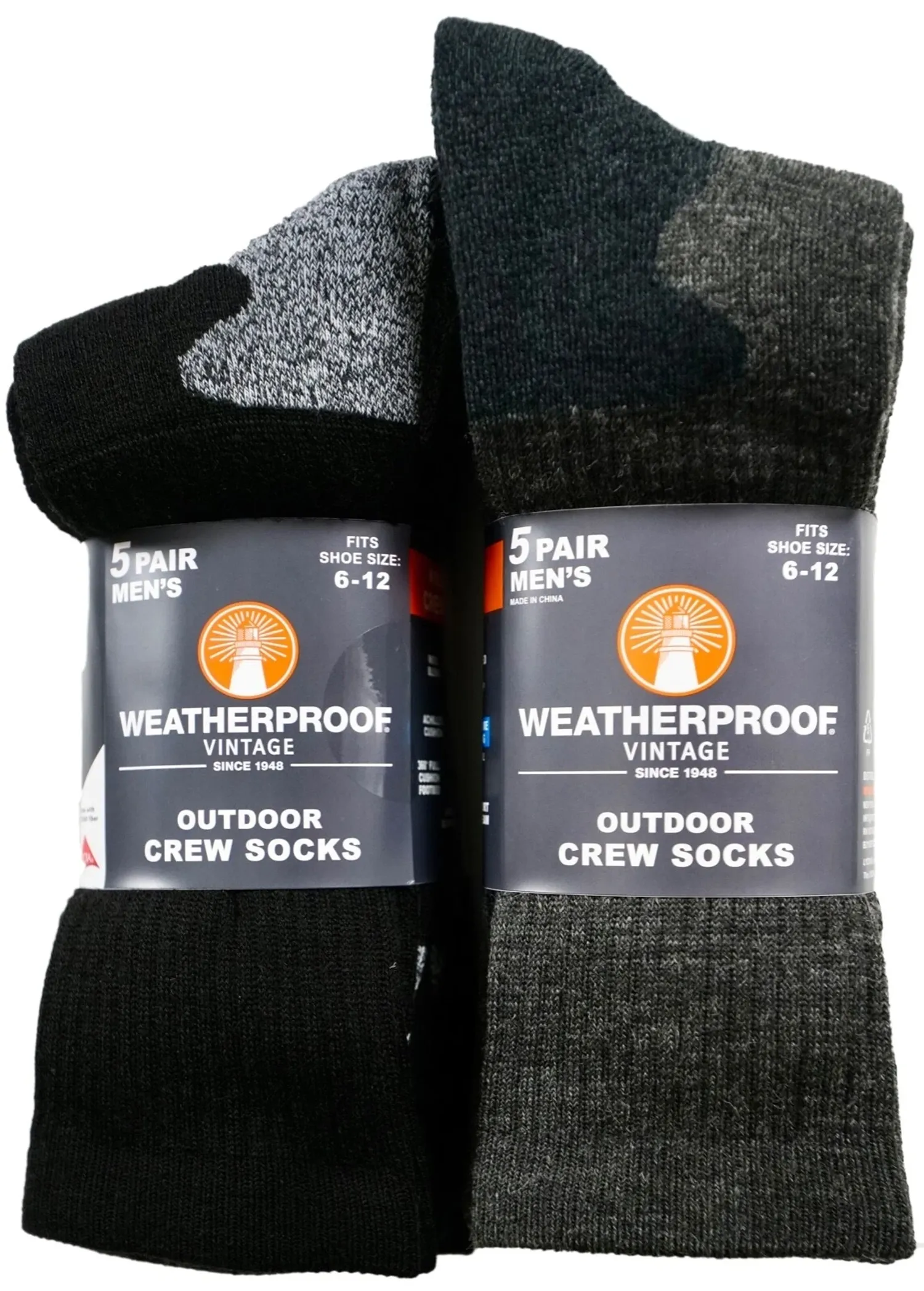Weatherproof Men's Outdoor Wool Blend Crew Socks, 6-12 Shoe Size, 5 Pairs