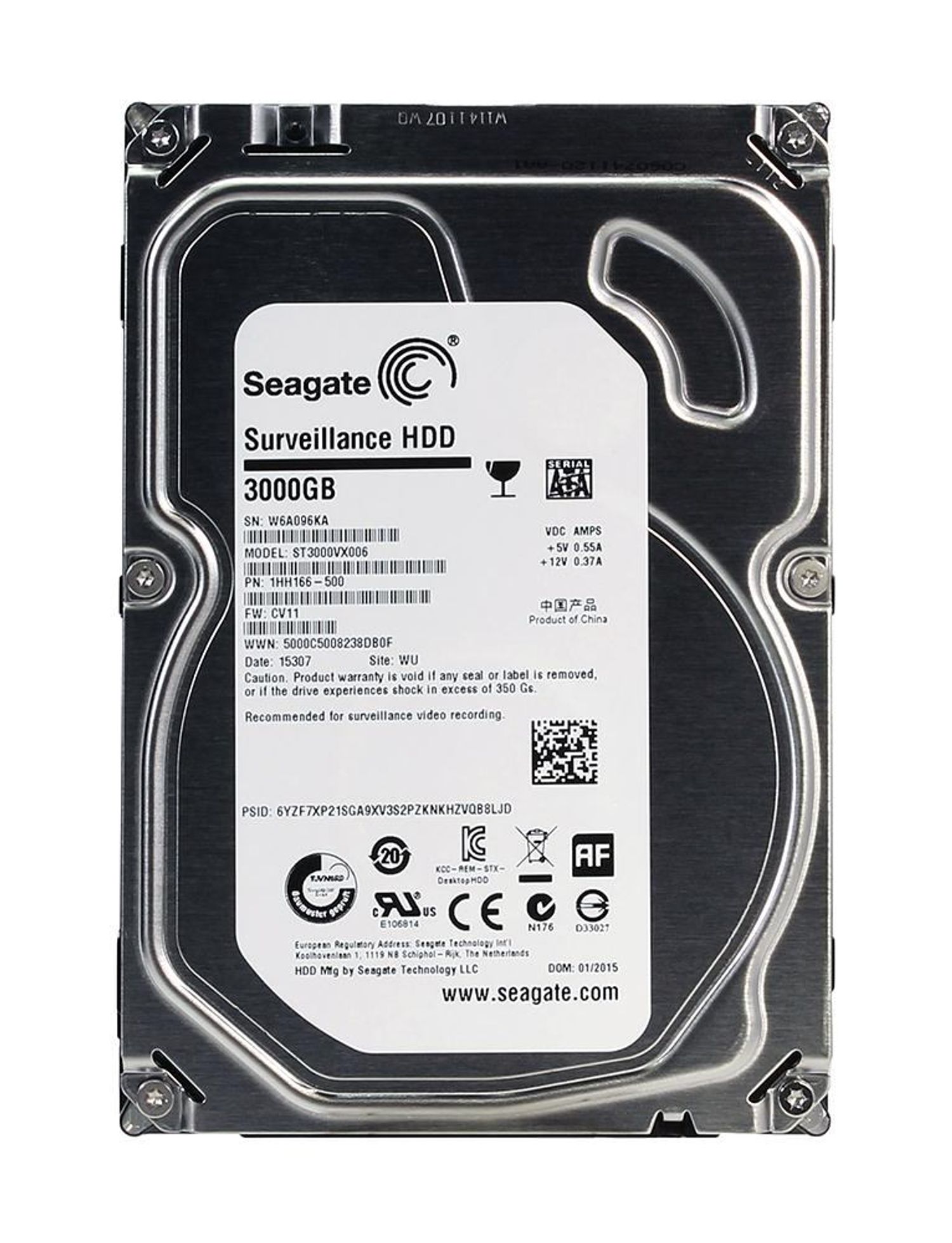 Seagate ST3000VX006 3TB HDD for Surveillance and Security (7200 RPM)