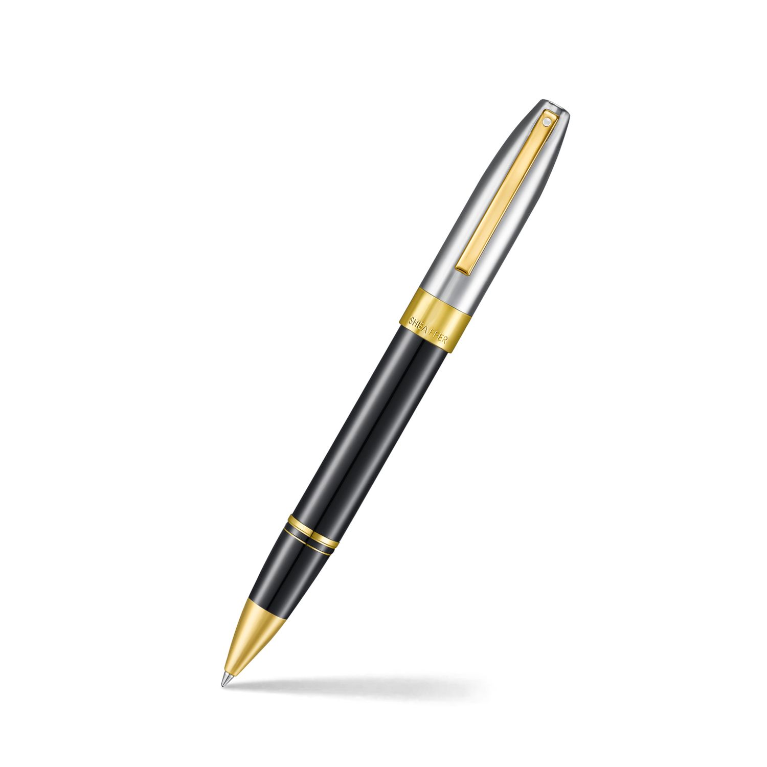 PEN SHEAFFER LEGACY E9065 BI-COLOR BLACK BARREL AND CHROME CAP WITH 14K IP GOLD PLATED TRIMS RB