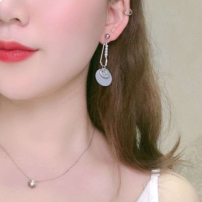 Pearl Round Disc Dangle Earrings