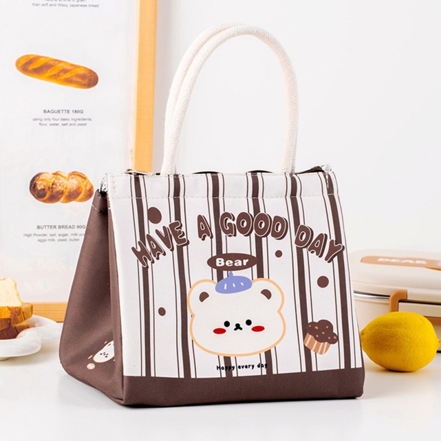 Cute Hand-Painted Series Dessert Bear Lunch Bag (Brown)