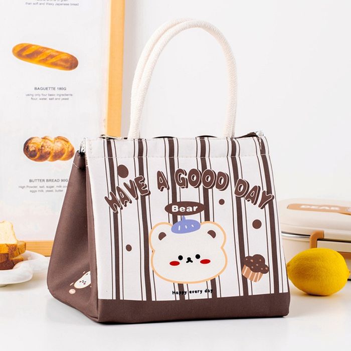 Cute Hand-Painted Series Dessert Bear Lunch Bag (Brown)