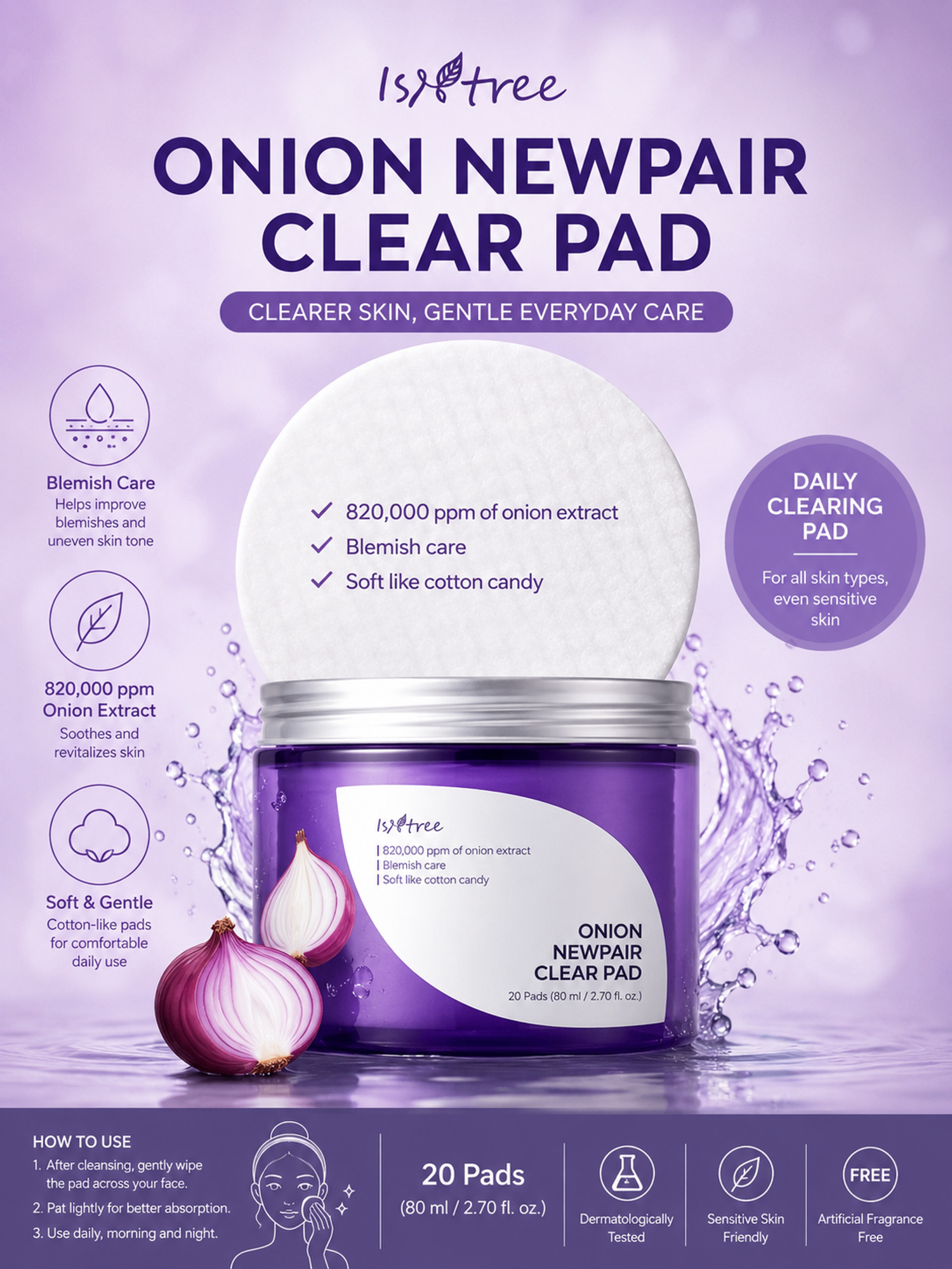 ISNTREE ONION NEWPAIR CLEAR PAD 20 ширхэг 