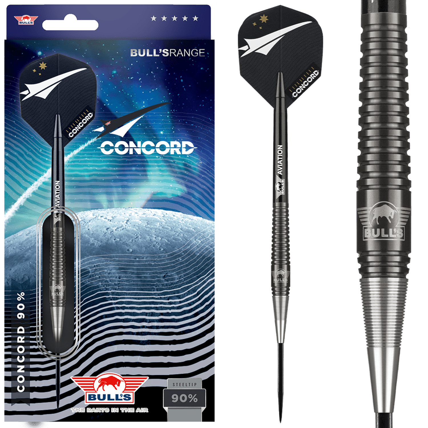 BULL'S Concord Darts - Steel Tip - Ringed - Black and Silver