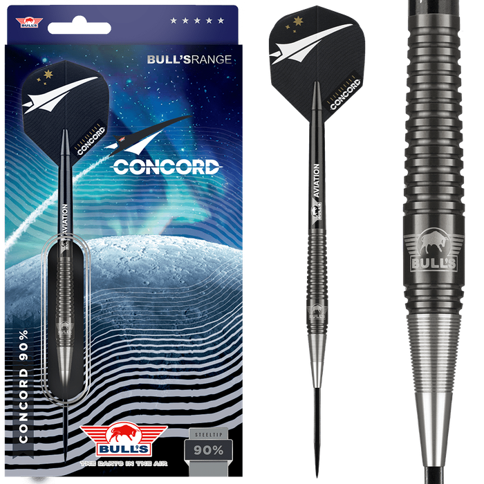 BULL'S Concord Darts - Steel Tip - Ringed - Black and Silver