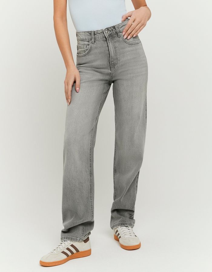 Grey High Waist Straight Leg Jeans
