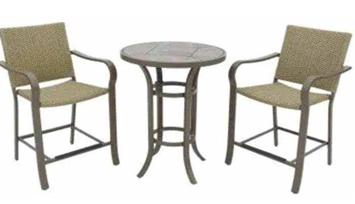 Beige Steel Outdoor Bar Table & Stool Set