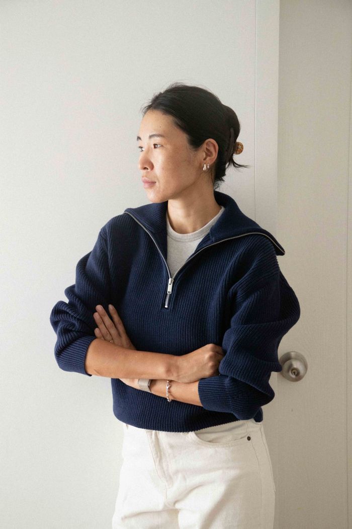 ZIP NECK sweater-Navy blue