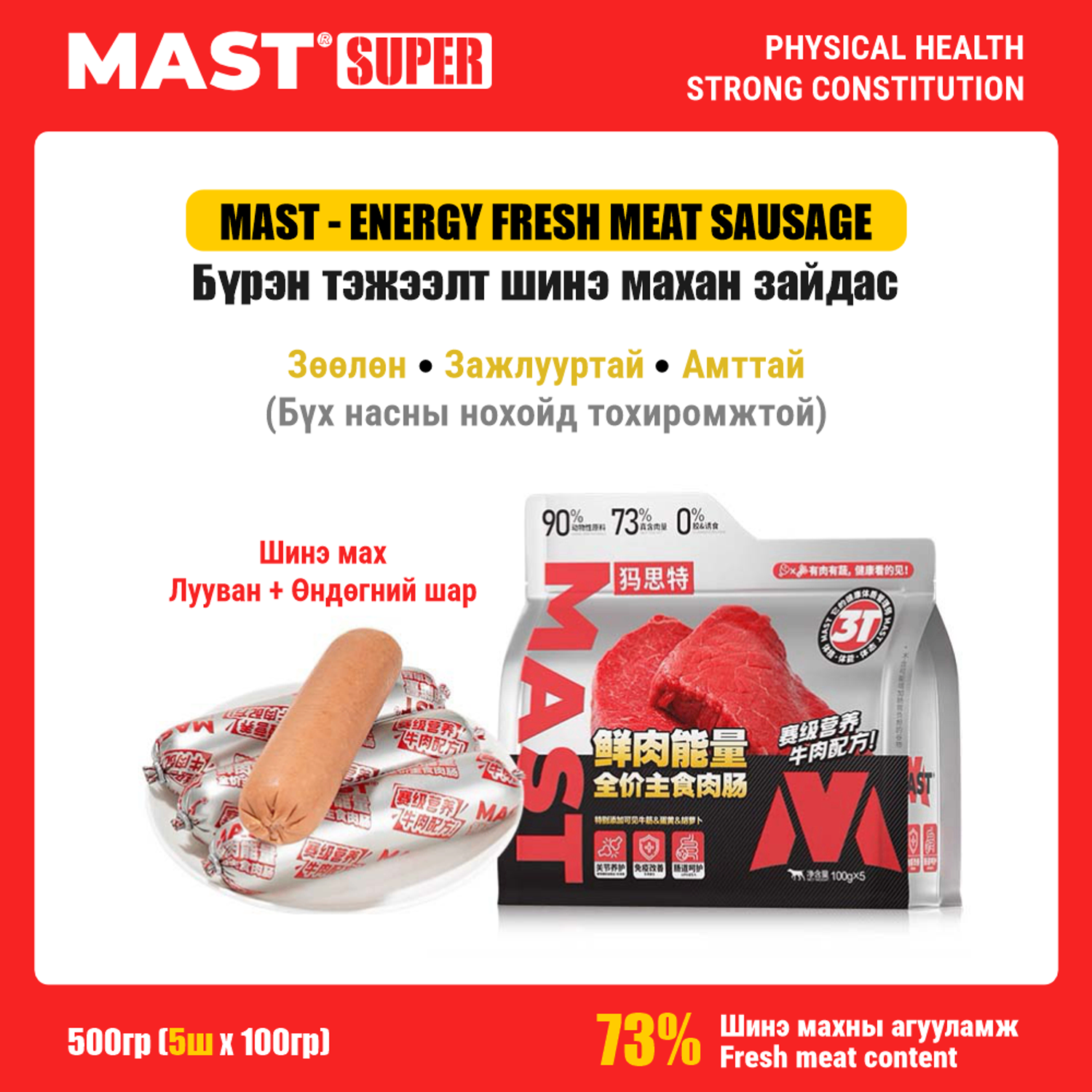 MAST Energy Fresh Meat Sausage -  Зайдас