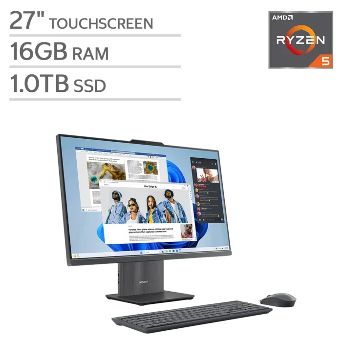Lenovo IdeaCentre 27" All-in-One Touchscreen Desktop - AMD Ryzen 5