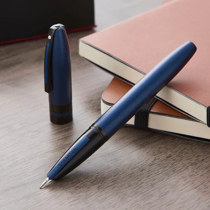 Sheaffer Icon Fountain Pen - Metallic Blue Lacquer Gloss Black PVD Trim