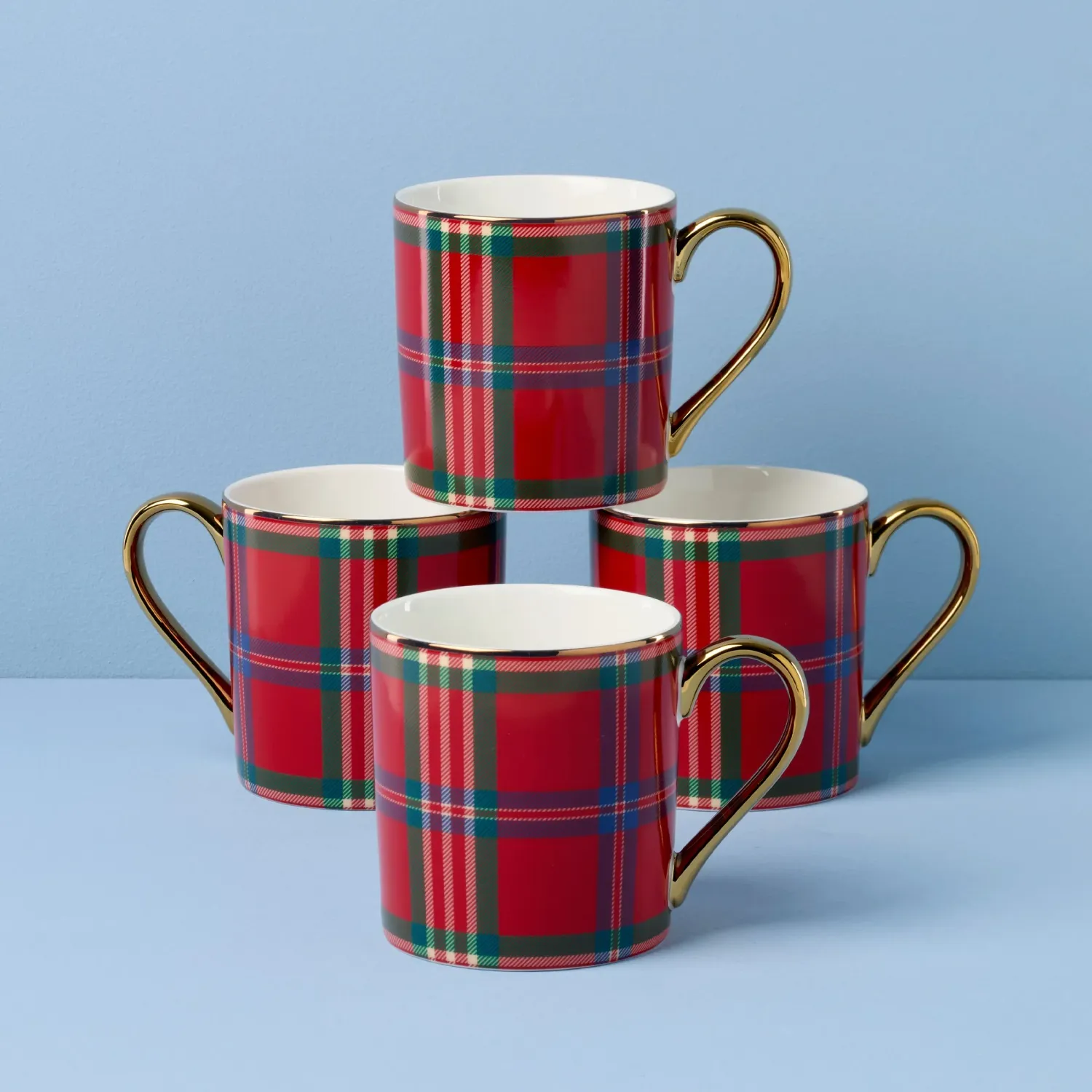 Holiday Red Tartan Mugs - Set of 4
